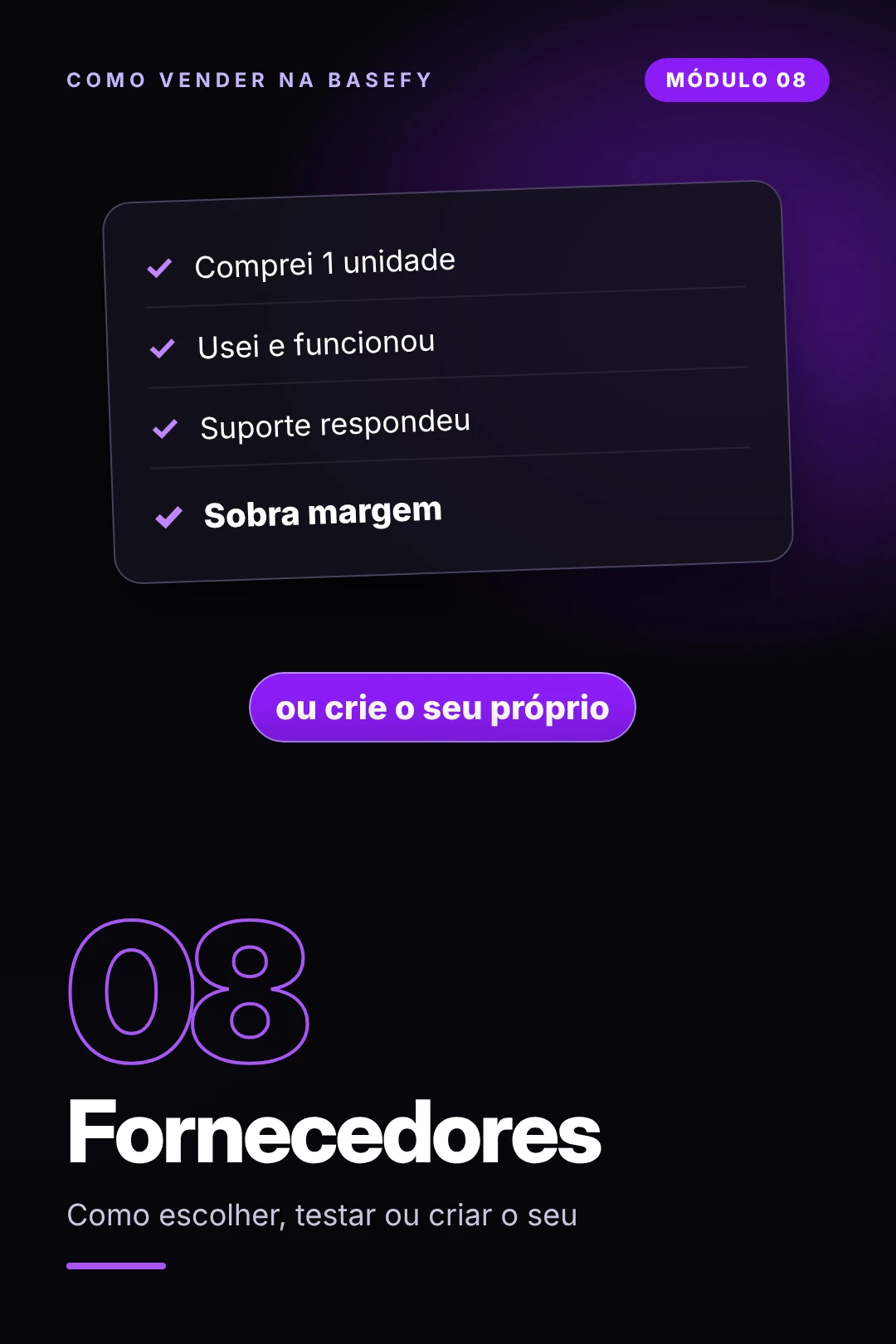Capa do módulo 08 – Fornecedores